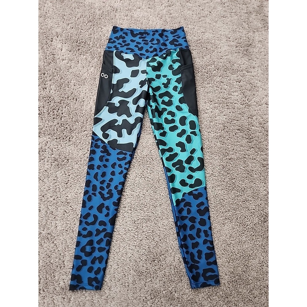 Loony Legs Leggings Womens M Blue Leopard Print Activewear Pockets Ankle